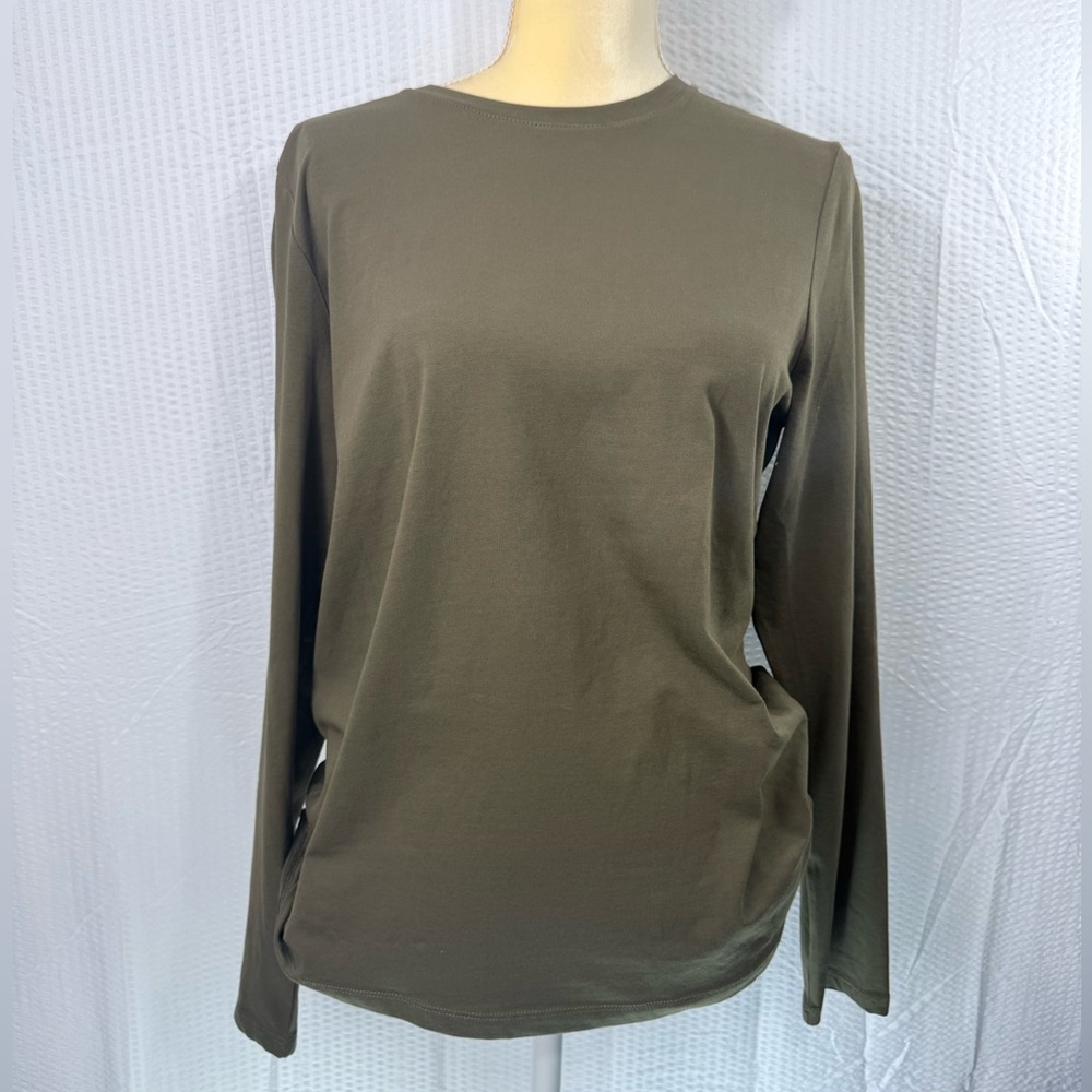 Lord & Taylor Long Sleeve Stretch Slim Fit Jersey Top T-shirt Large Olive Green